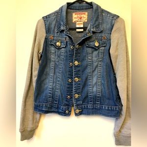 True Religion jean jacket with grey cotton sleeves